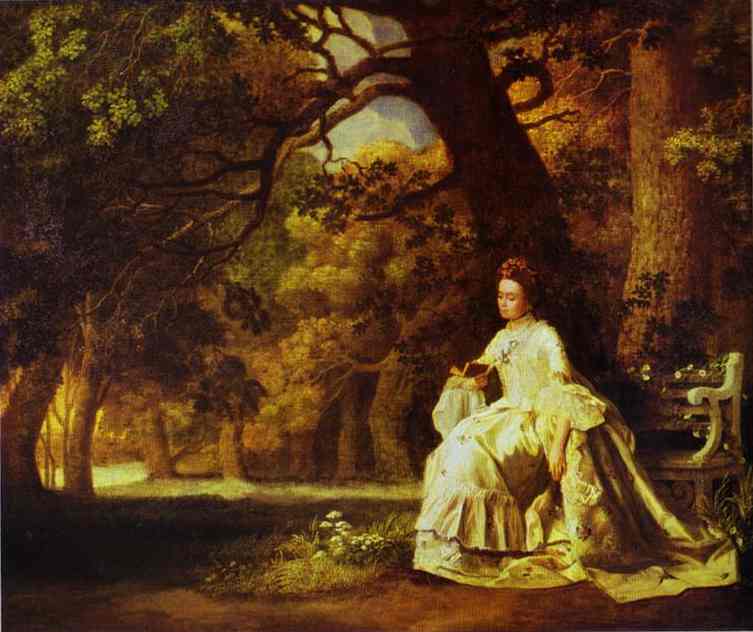 Oil painting:Lady Reading in a Wooded Park. 1768