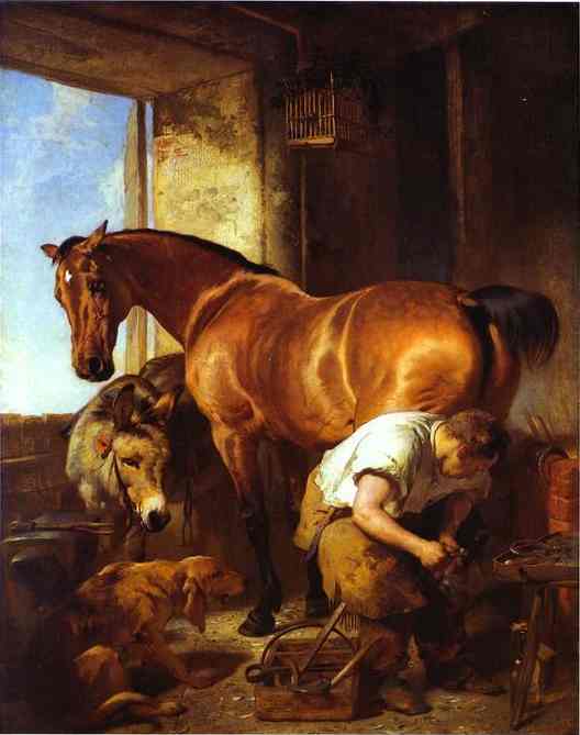 Oil painting:Shoeing. 1844