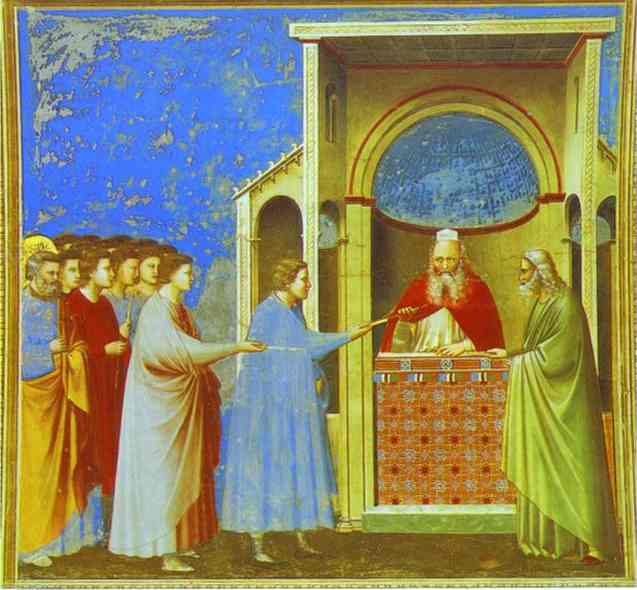 Oil painting:The Bringing of the Rods. 1302
