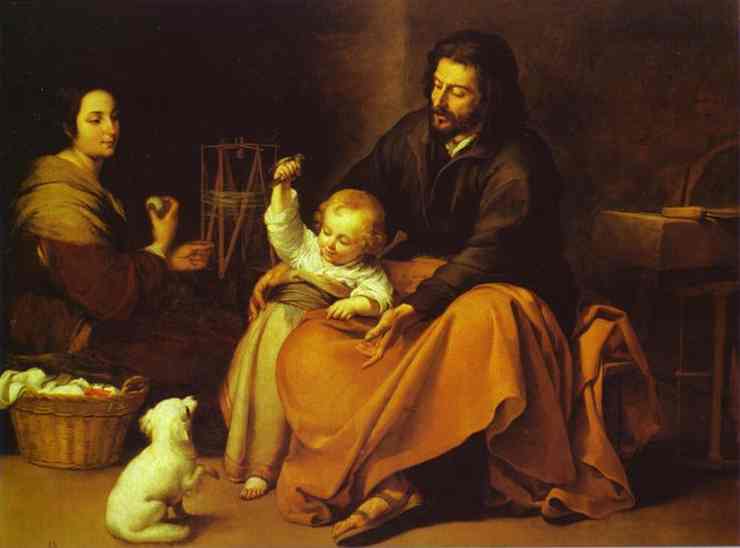 Oil painting:The Holy Family with a Little Bird. c.1650