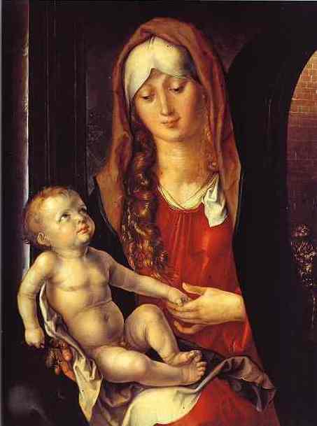 Oil painting:Virgin and Child before an Archway. 1495