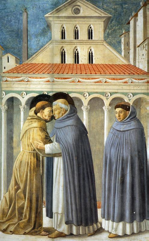 Oil painting:Vision of St. Dominic and Meeting of St. Francis and St. Dominic. Detail. 1452