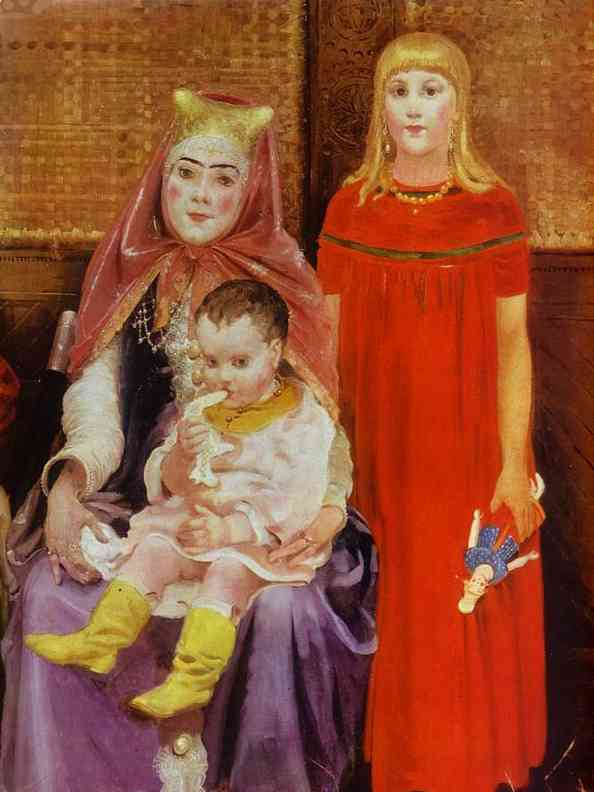 Oil painting:A Merchant Family in the XVII century. Detail. 1896