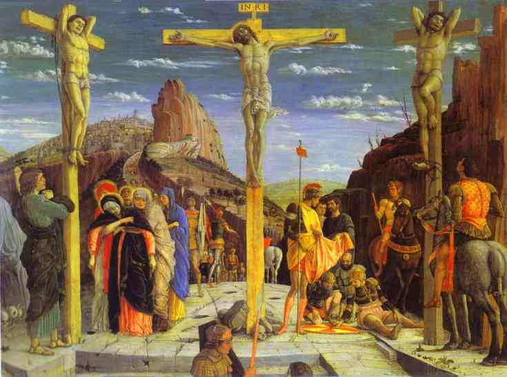 Oil painting:Calvary. Center of the predella painted for the Church of San Zeno in Verona. 1457