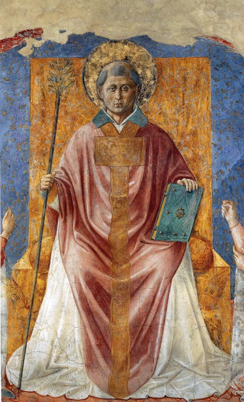 Oil painting:St. Fortunatus Enthroned. 1450