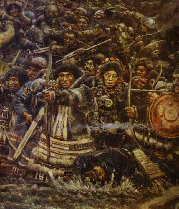 Oil painting:The Conquest of Siberia by Yermak. Detail. 1895