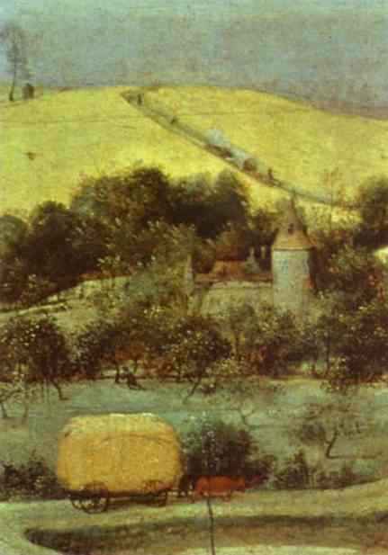 Oil painting:The Corn Harvest (August). Detail. 1565