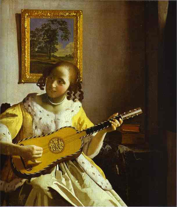 Oil painting:The Guitar Player. c.1672