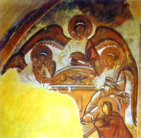 Oil painting:The Trinity. Fresco. 1378