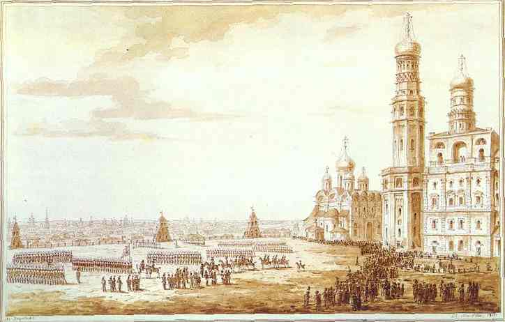 Oil painting:View of Sobornaya Square in the Moscow Kremlin. 1817