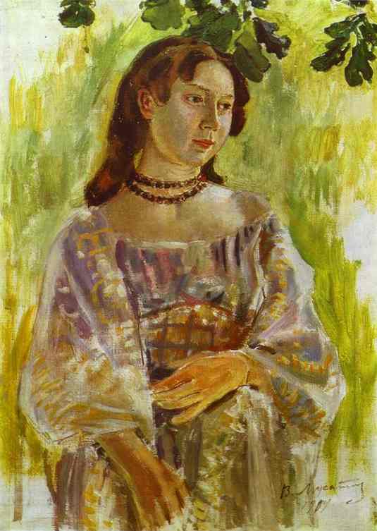 Oil painting:Young Girl with a Necklace. Study. 1904