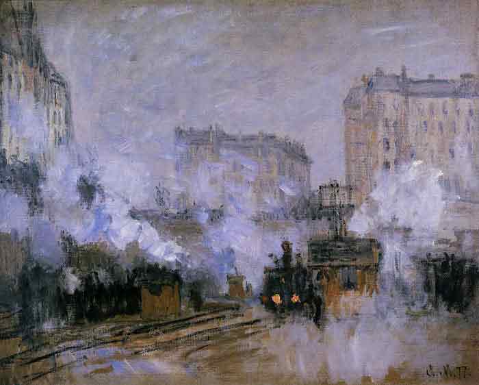 Oil painting for sale:Exterior of the Saint-Lazare Station, Arrival of a Train , 1877