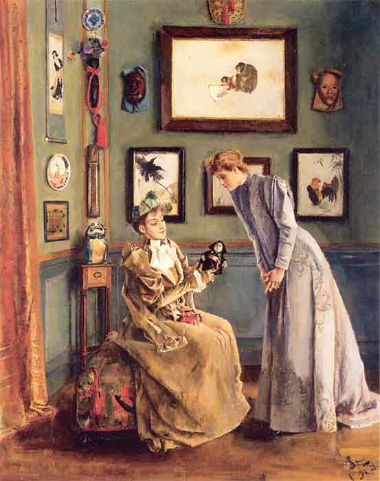 Oil painting for sale:Femme ? la poupee japonaise [Lady with a Japanese Doll], 1894
