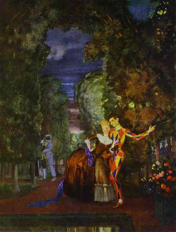 Oil painting:Lady and Harlequin. 1912