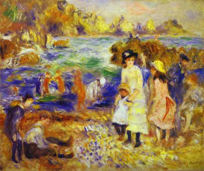 Oil painting:Children on the Beach of Guernesey. 1883