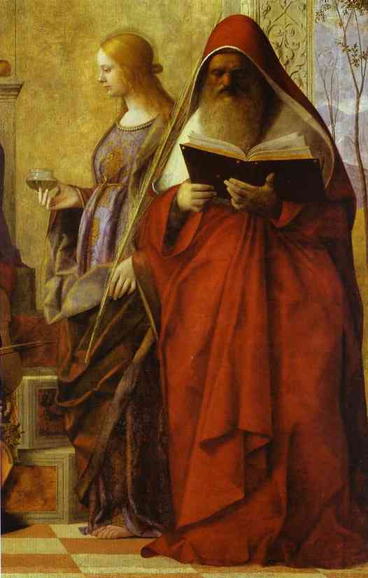 Oil painting:Sacra Conversazione. Detail. 1505