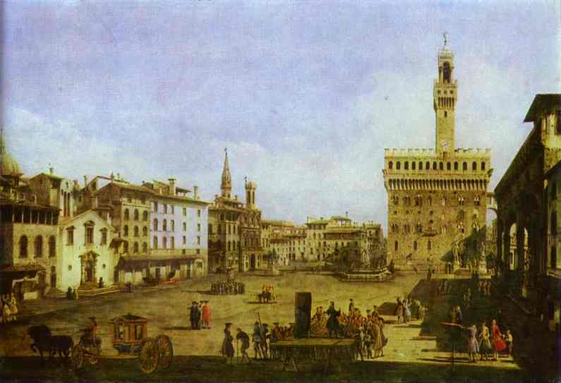Oil painting:Signoria Square in Florence. Early 1740