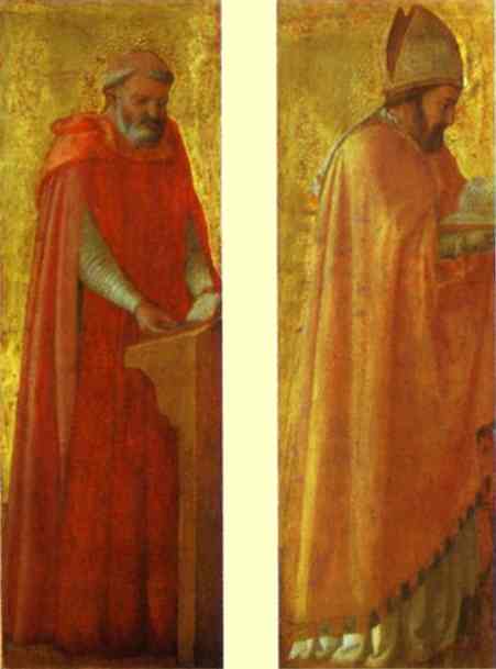 Oil painting:St. Jerome and St. Augustine. Panels from the Pisa Altar. 1426
