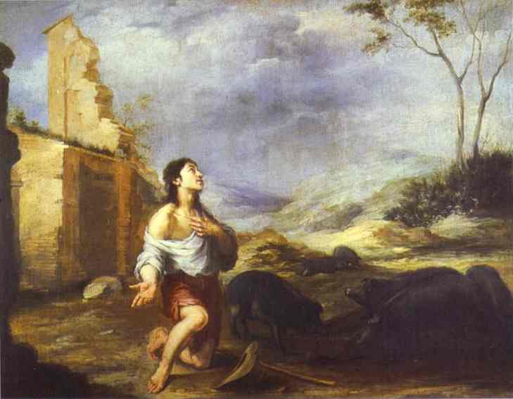 Oil painting:The Prodigal Son Feeding Swine. 1660