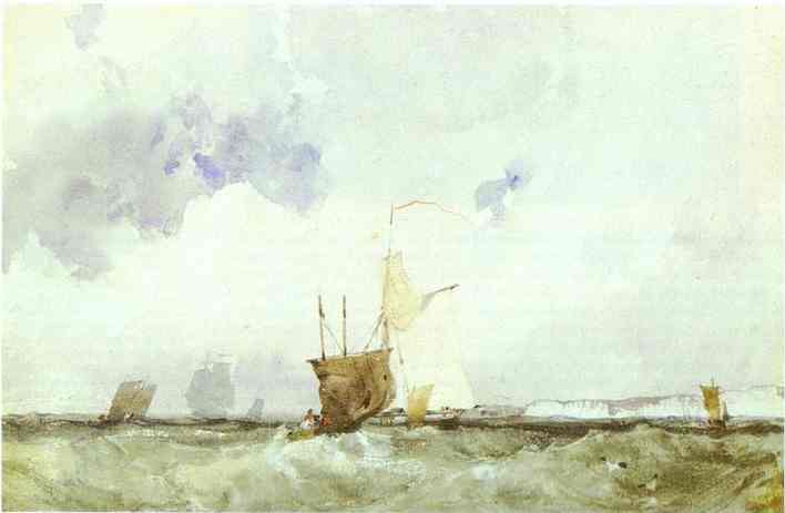 Oil painting:Vessels in a Choppy Sea. c.1824