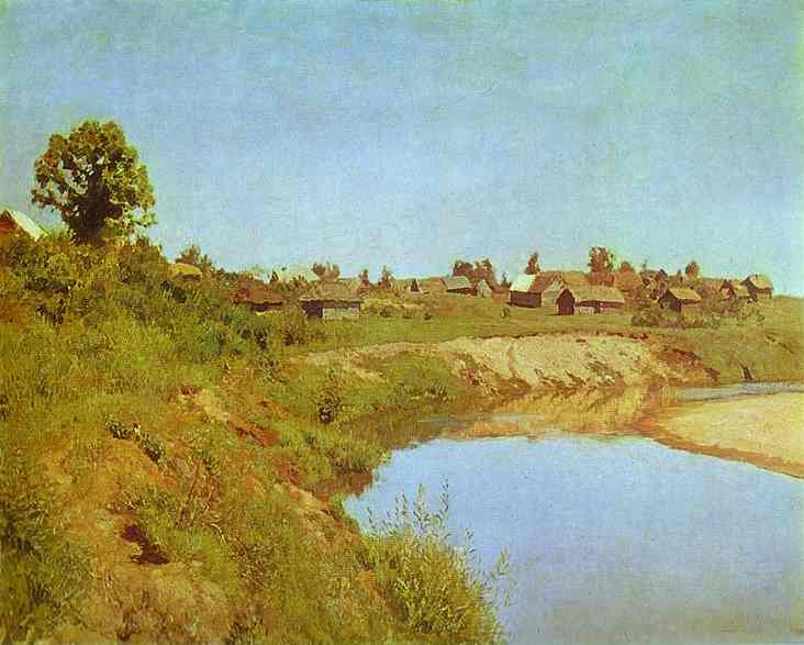 Oil painting:Village on the Bank of a River. 1880