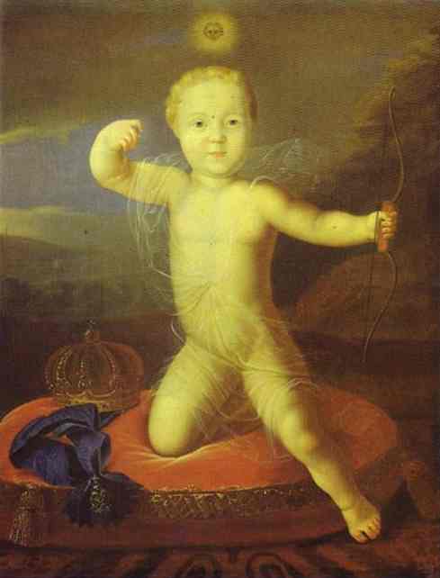Oil painting:Portrait of the Tsarevich Peter Petrovich as Cupid. 1716