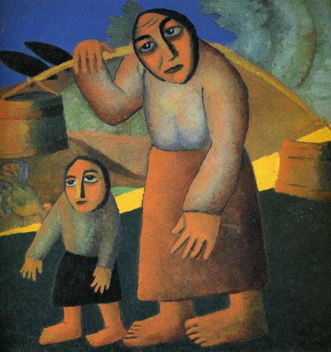 Oil painting:Peasant Woman with Buckets and a Child. 1912