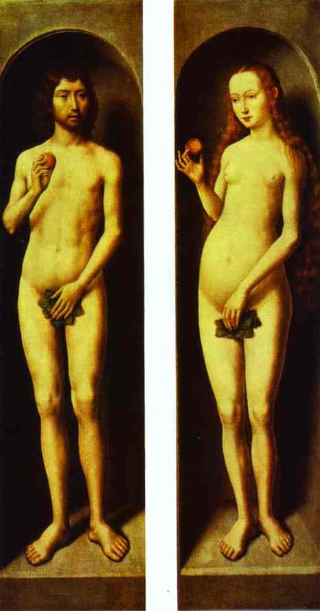 Oil painting:Adam and Eve. The reverse side of the wings of the Altar of Saints John the the Baptist