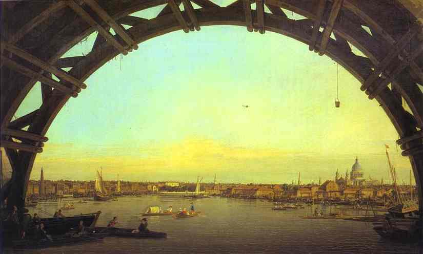 Oil painting:London: Seen through an Arch of Westminster Bridge. 1746