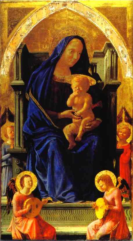 Oil painting:Madonna Enthroned. Panel from the Pisa Altar. 1426