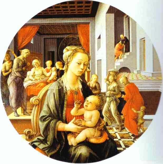Oil painting:Madonna and Child with Stories of the Life of St. Anne. 1452