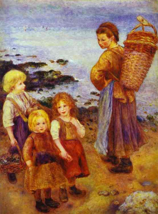 Oil painting:Mussel Collectors at Berneval (Coast of Normandy). 1879