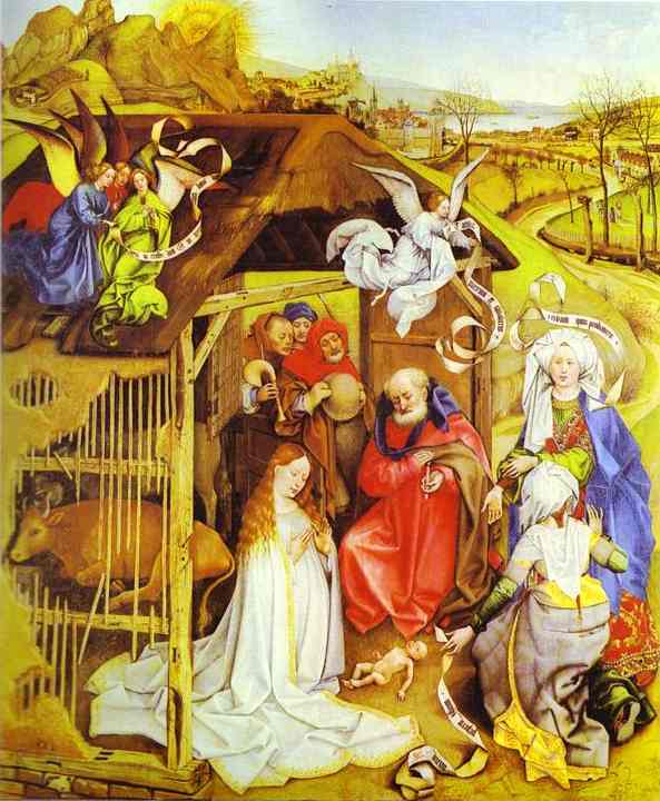 Oil painting:Nativity. c. 1425