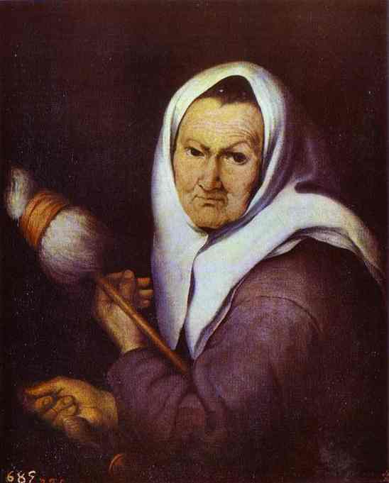 Oil painting:Old Woman with a Distaff. c. 1642