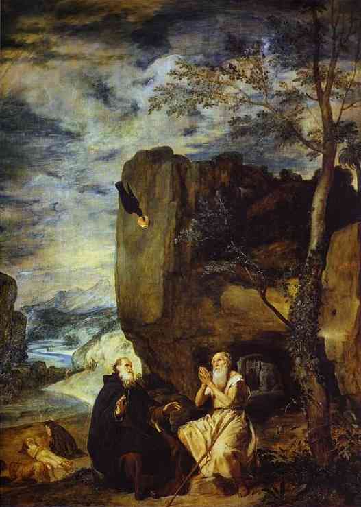 Oil painting:St. Anthony Abbot and St. Paul the Hermit. c. 1635