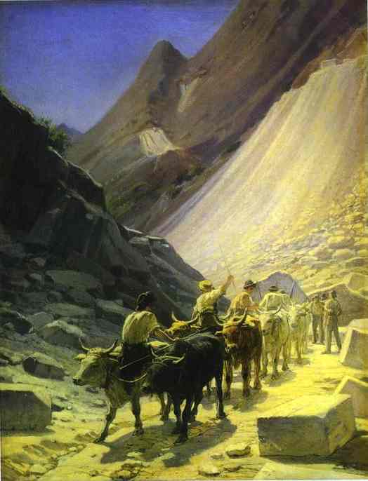 Oil painting:The Transportation of Marble at Carrara. 1868