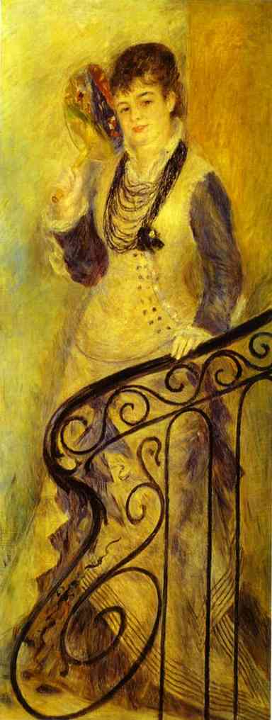 Oil painting:Woman on a Staircase (Femme sur un escalier). c. 1876