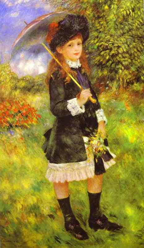 Oil painting:Young Girl with Parasol (Aline Nunes). 1883