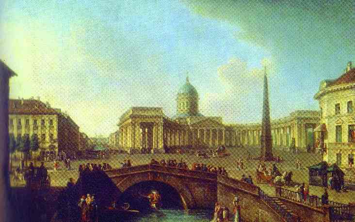 Oil painting:View of the Kazan Cathedral in St. Petersburg. 1811