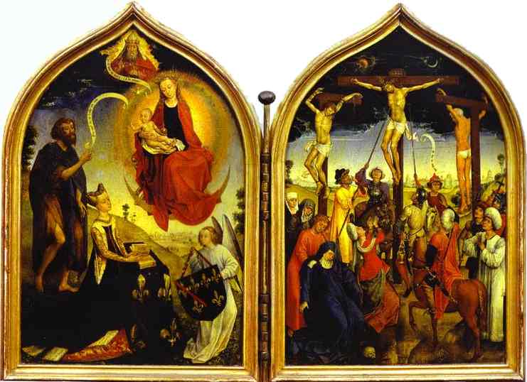 Oil painting:Diptych of Jeanne of France. c.1452