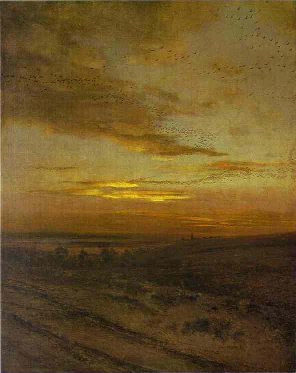 Oil painting:Evening. Birds Flying Away. 1874