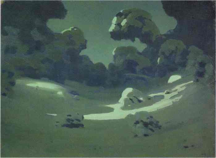 Oil painting:Moonlight in a Forest. Winter. 1898