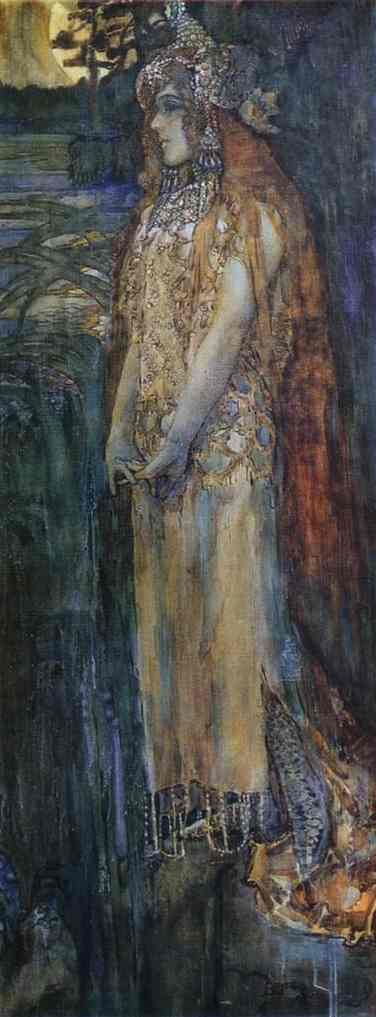 Oil painting:Nadezhda Zabela-Vrubel as Princess Volkhova. 1898