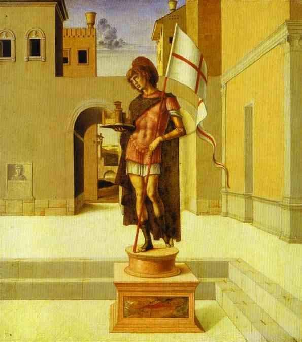 Oil painting:Pesaro Altarpiece. Predella: St. Terence. c. 1471