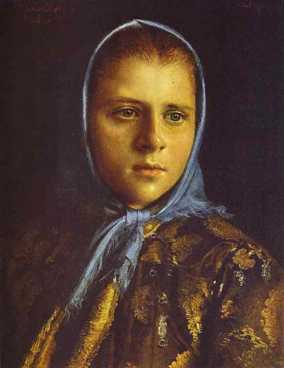 Oil painting:Russian Girl in a Blue Shawl. 1882