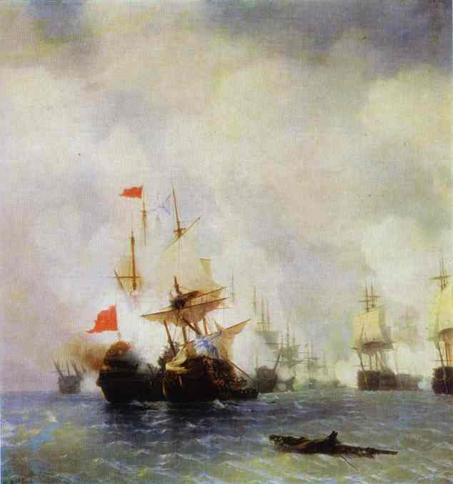 Oil painting:The Battle in the Chios Channel. 1848