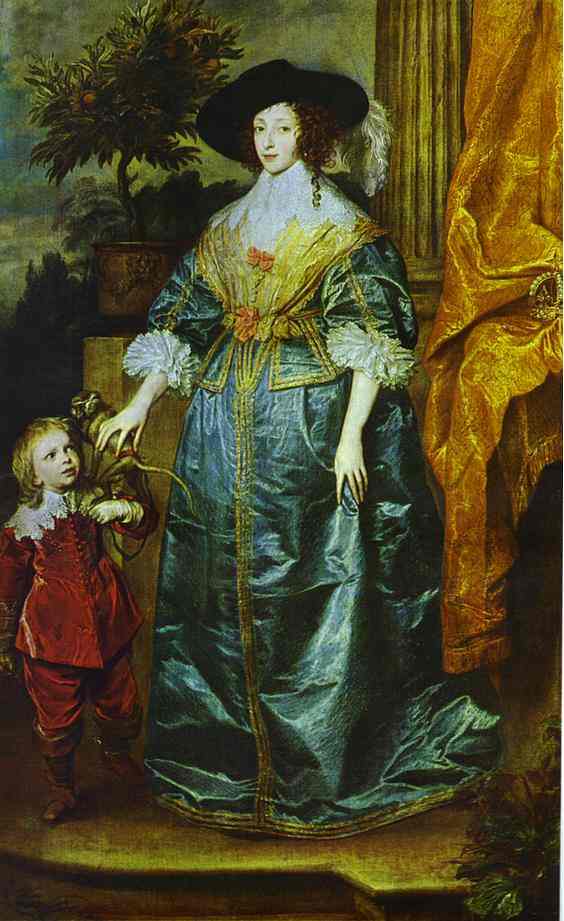 Oil painting:Queen Henrietta Maria with Sir Jeffrey Hudson. 1633