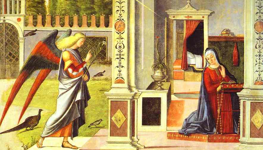 Oil painting:Annunciation. Detail. 1504