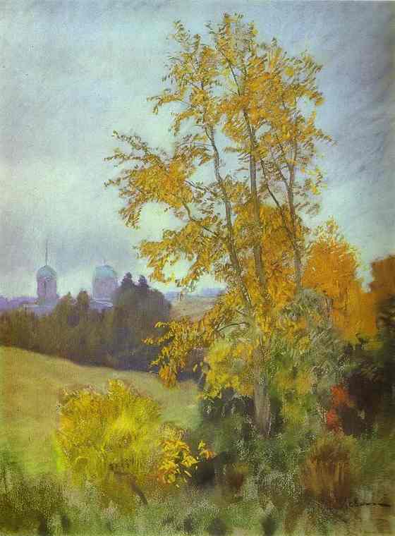 Oil painting:Autumn Landscape with a Church. 1890