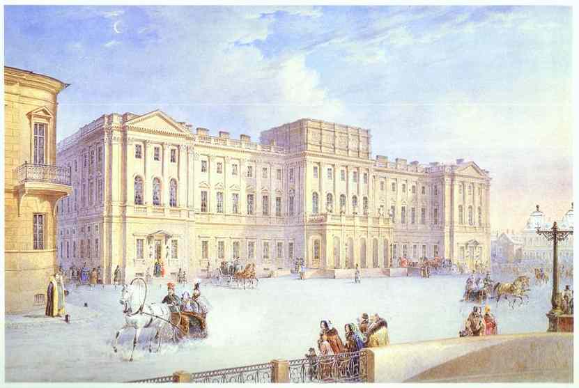 Oil painting:Mariinsky Palace as Seen from the Blue Bridge. c. 1847